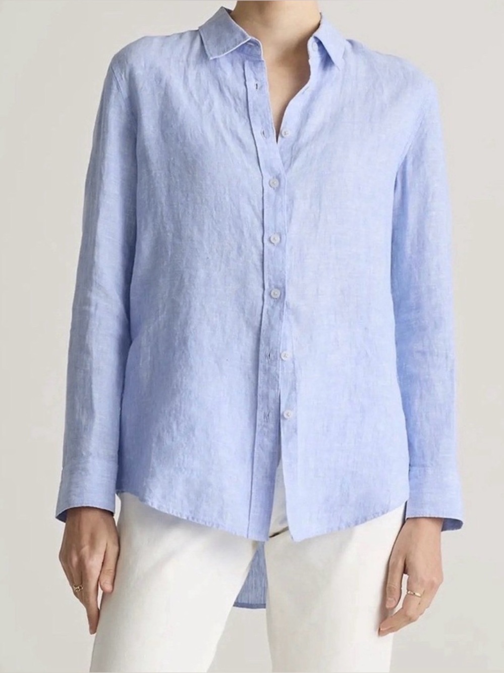 Quince European Linen Long Sleeve Shirt Size L French Blue Button Front Beachy